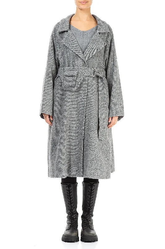 Women's Classic Attire Relaxed Style Belted Grey Wool Coat