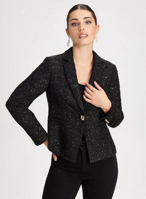 Women's Chic Outerwear Attire Daily Essentials Metallic Detail Tweed Jacket