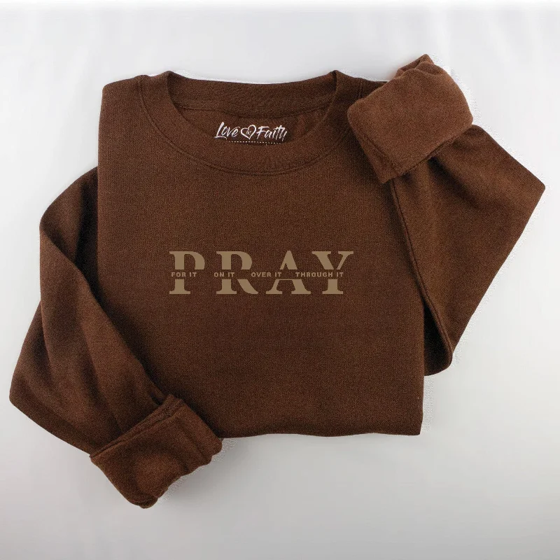 Women's Vacation Clothes Wardrobe Essentials Embroidered Pray On It Sweatshirt