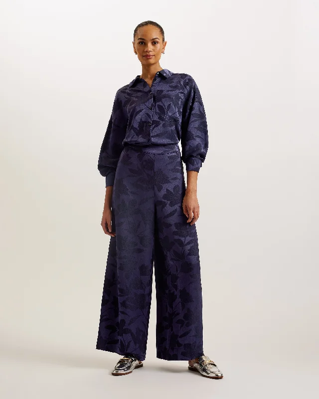 Women's Clothing Sets Fashion Deal Maurah Floral Print Wide Leg Trousers Navy