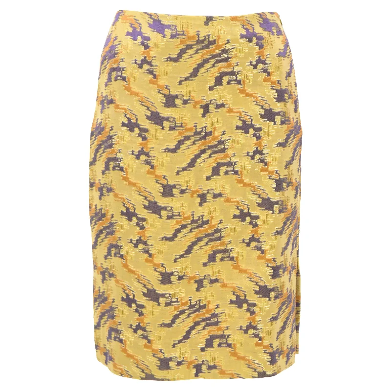 Timeless Women's Clothing End - Of - Month Blowout Dries Van Noten Printed Skirt in Yellow Viscose