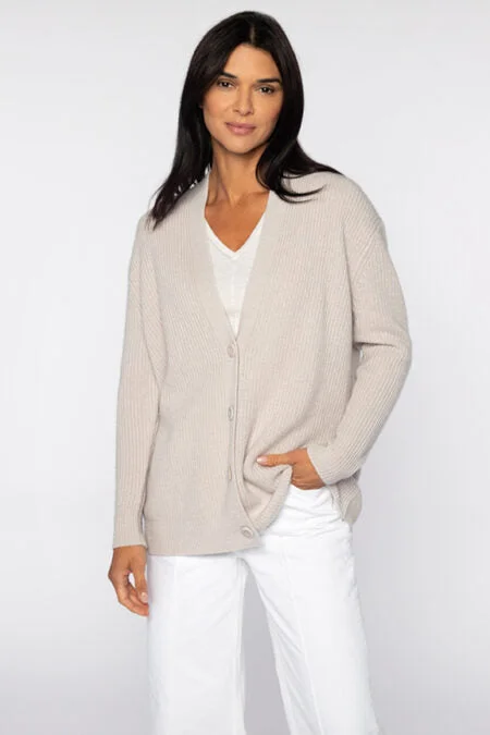 Women's Elegant Garments Feminine Elegance Kinross Cashmere Boyfriend Cable Cardigan