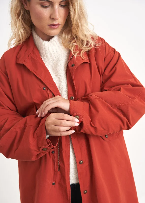 Women's Sports Apparel Lightweight Fabric BETTY OVERSIZED COTTON PARKA COAT - RUST