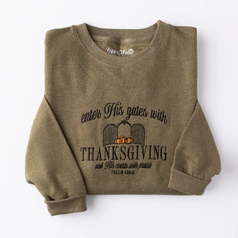 Sustainable Women's Apparel Stylish Basics Embroidered Thanksgiving Sweatshirt