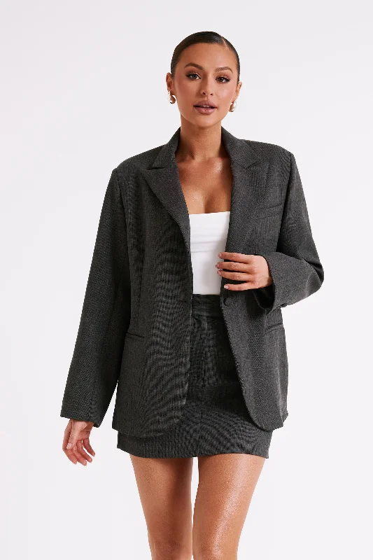 Women's Travel Attire Vibrant Styles Drew Oversized Textured Blazer - Charcoal