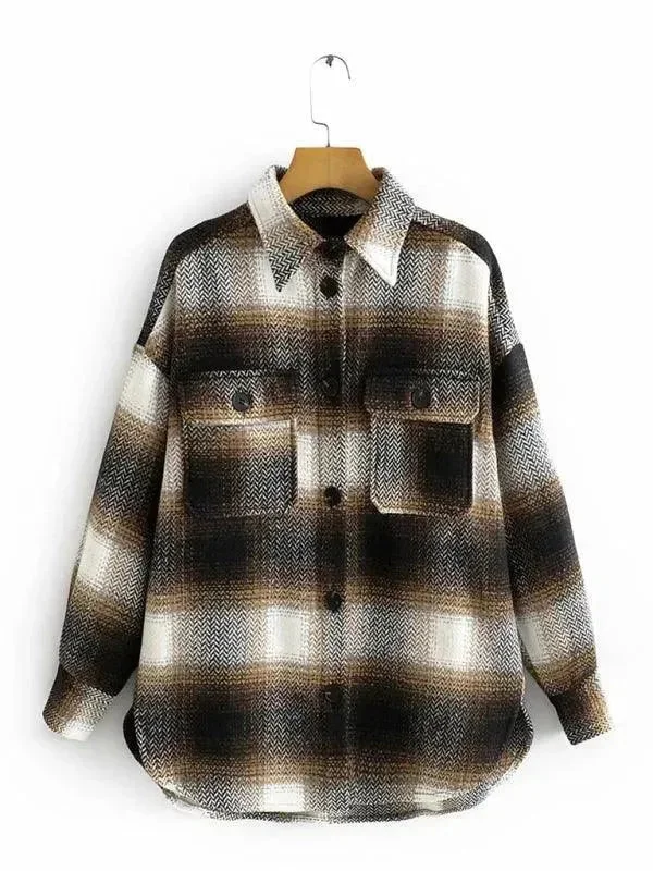 Women's Vintage Attire Versatile Wardrobe Essentials Woolen Women's Checked Winter Shirt