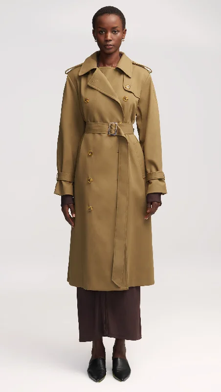 Timeless Women's Apparel Hollywood Glam Award - Show Style Work Trench in Cotton Twill | Khaki Green