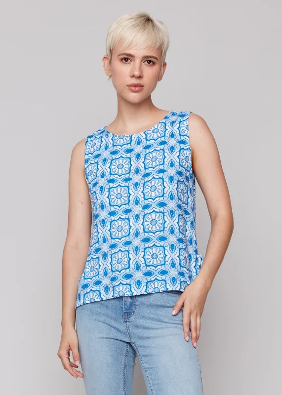 Comfortable Women's Attire Feminine Flow Charlie B - Printed Sleeveless Top With Side Ties