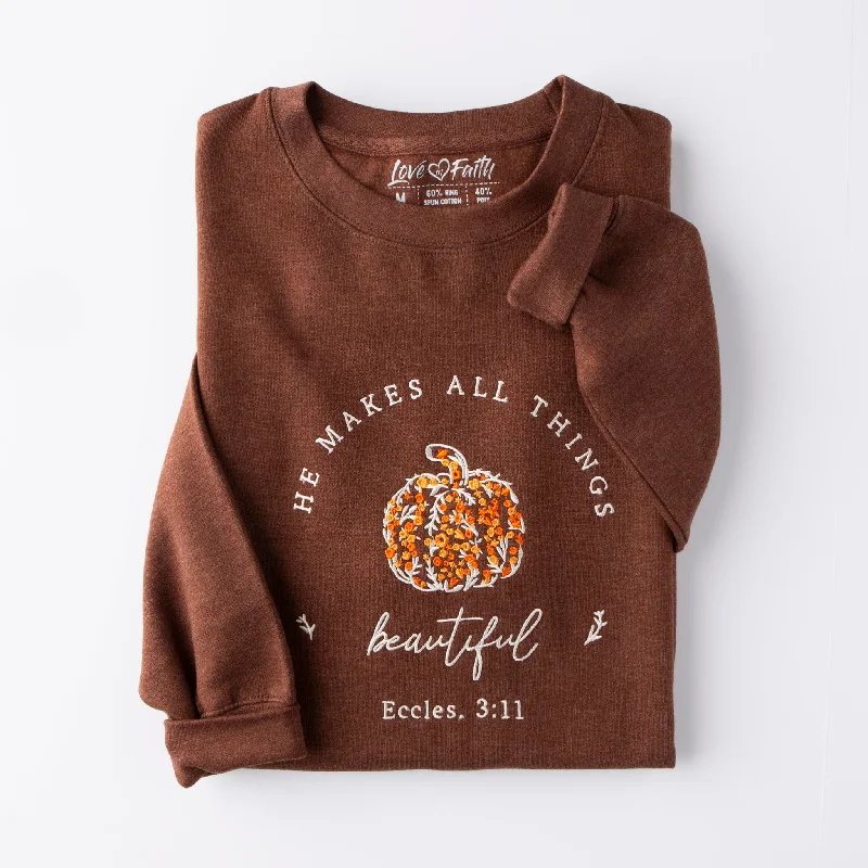 Women's Athleisure Apparel Comfort Centric Apparel Embroidered He Makes All Things Beautiful Sweatshirt