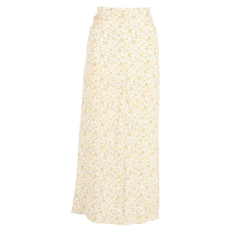 Women's Casual Wear Outfit Wardrobe Essentials Reformation Floral Printed Midi Skirt in Yellow Viscose