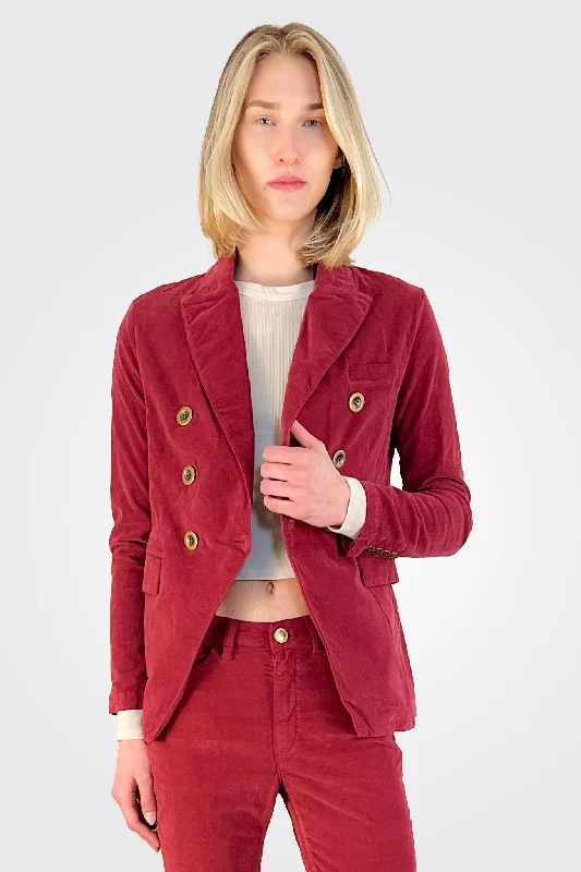 Fashionable Women's Casual Apparel Mid - Week Surprise Caroline Double Breasted Velvet Blazer - Ruby