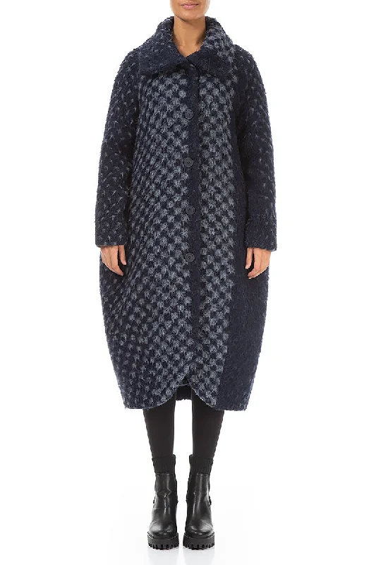 Stylish Women's Garments Feminine Elegant Balloon Blue Alpaca Wool Coat