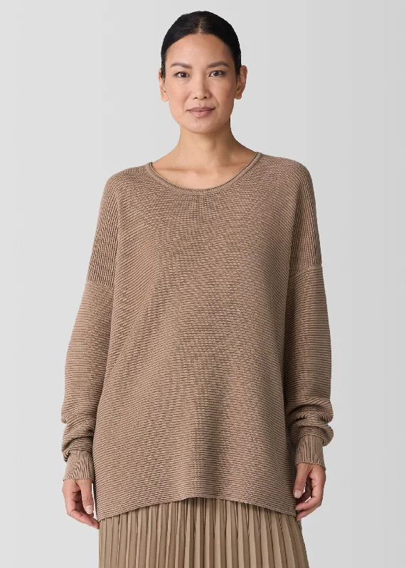 Women's Weekend Outfit High End Designer Brands Discount Eileen Fisher - Peruvian Cotton Blend Crew Neck Top