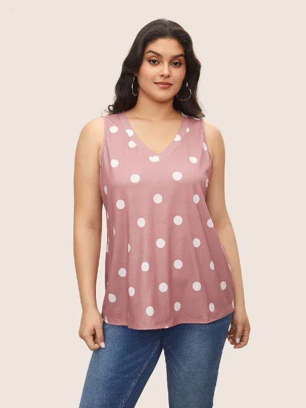 Women's Plus-Size Garments Limited Styles Polka Dot V Neck Tank Top