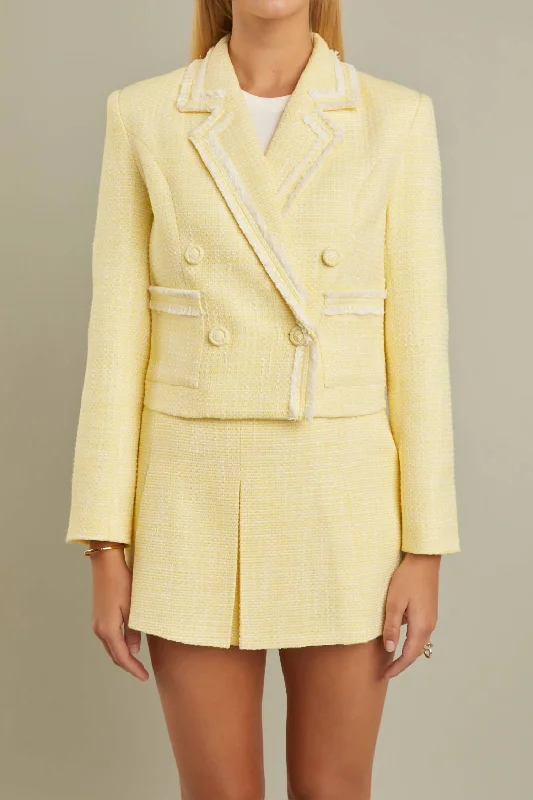 Women's Clothing For Everyday Wear Stylish Looks Textured Double Breasted Blazer In Yellow