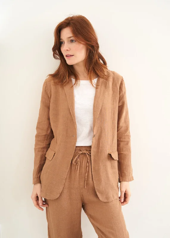 Women's Comfortable Lounge Garments Everyday Glamour RUDY LINEN JACKET - CAMEL