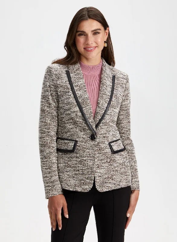 Women's Vacation Garments Season Appropriate Women's Collection Contrast Trim Bouclé Blazer