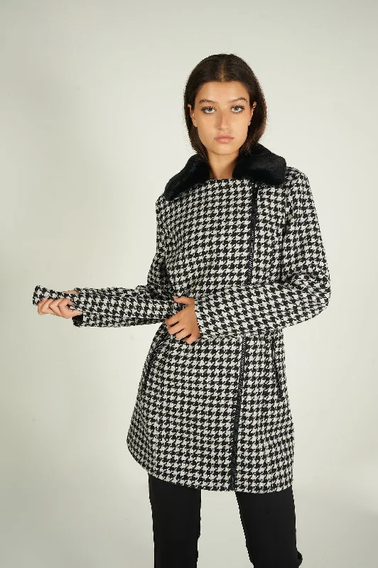 Women's Elegant Garments Classic Appeal Manteau long à motif pied-de-poule - LL00551 - (E-C8)