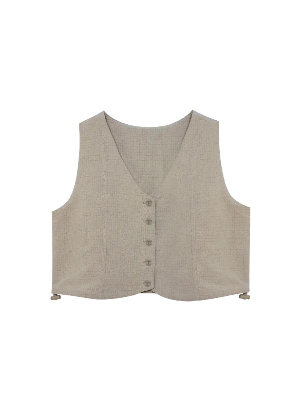 Women's Elegant Evening Outfit Modern Romance Multi-Way Vest Top (Seersucker Taupe)