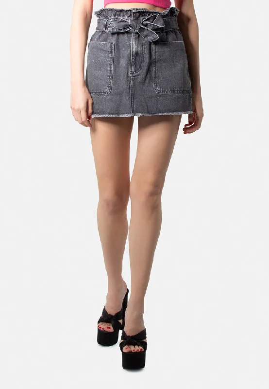 Women's Holiday Clothing Trendy Threads Grey Paperbag Denim Mini Skirt