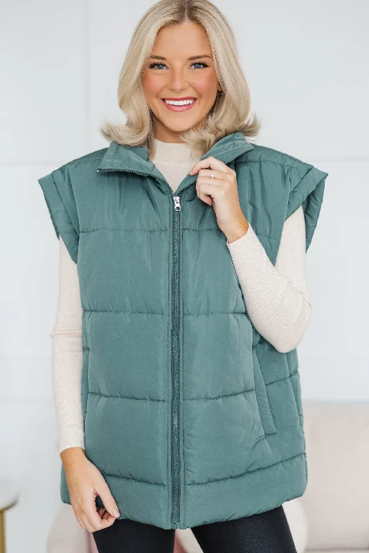 Women's Comfortable Apparel Relaxed Style Make You Happy Army Green Quilted Vest