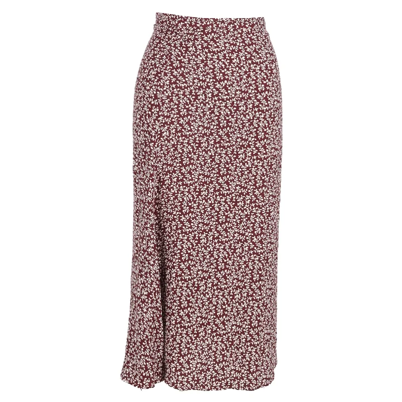 Women's Trendy Outfit Summer Splash Sale Reformation Floral Printed Midi Skirt in Maroon Viscose