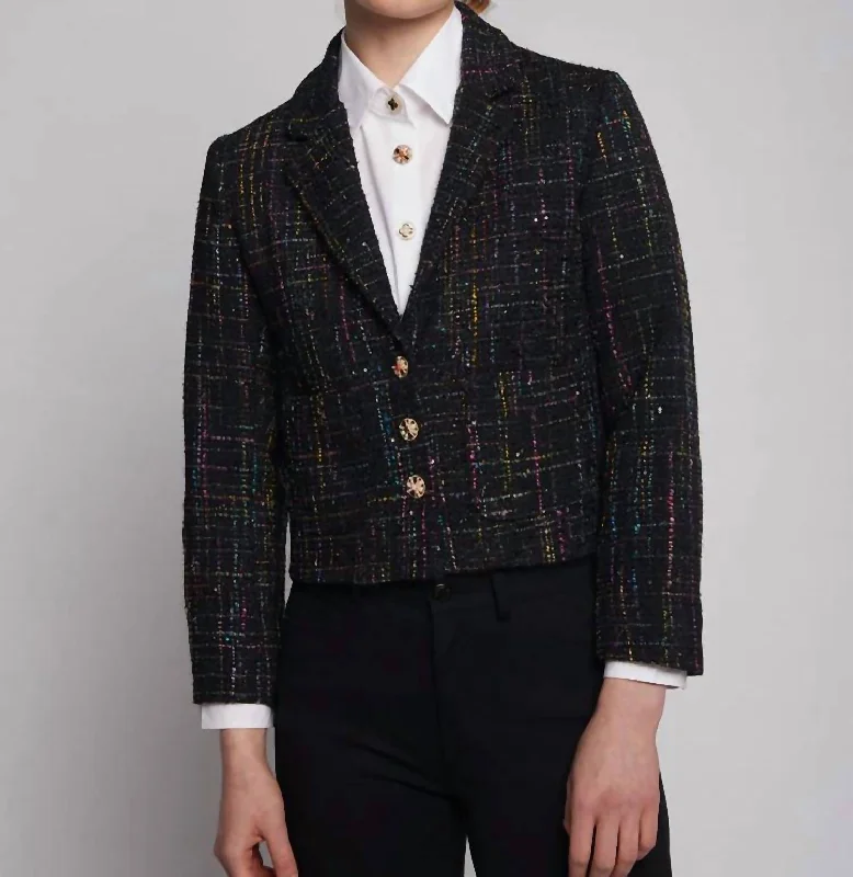 Women's Clothes For The Office Latest Trends Crop Blazer In Sequins Black Chanel