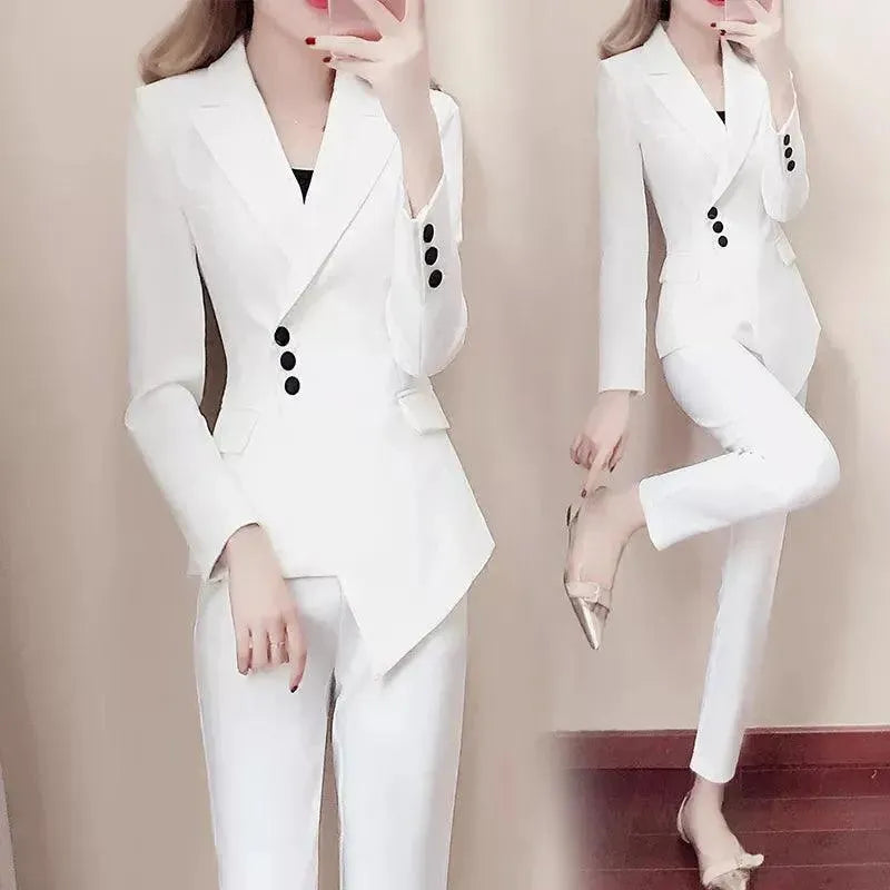 Comfortable Women's Apparel Trendsetter's Closet Irregular Women Pant Suit, Side Buttoned