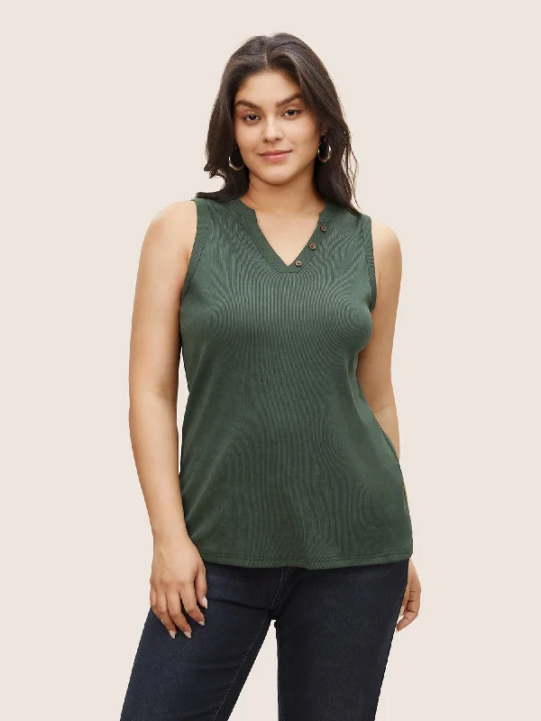 Women's Transitional Attire End - Of - Month Blowout Solid Notched Button Detail Tank Top