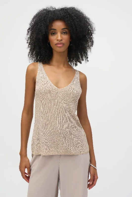 Affordable Women's Attire Classic Timeless Elegant Style Joseph Ribkoff - Metallic Knitted Camisole with Rhinestones