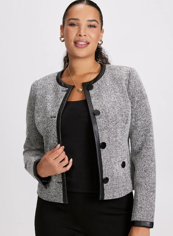 Women's Comfy Attire For Lounging The Latest Trends Contrast Trim Herringbone Jacket