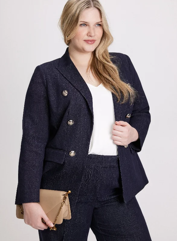 Women's Comfortable Garments Elegant Simplicity Wardrobe Double-Breasted Denim Blazer