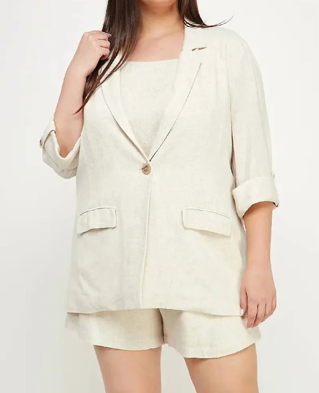 Women's Trendy Activewear Apparel Trend Leading Collection Linen Blazer In Natural