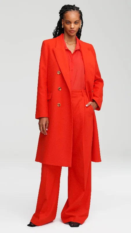 Women's Trendy Activewear Apparel Final Clearance Peak Lapel Coat in Wool Twill | Scarlet