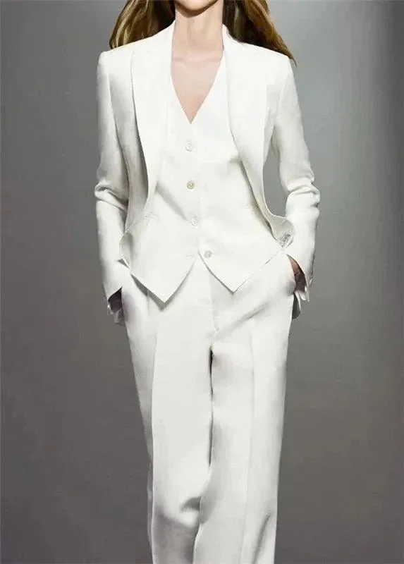 Women's Plus-Size Clothes Fashion-Forward White Formal Three Piece Pantsuit