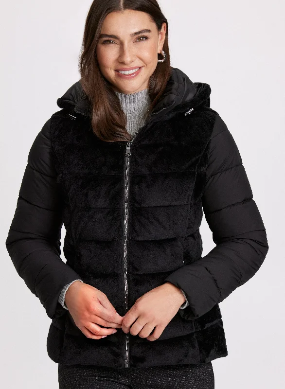 Affordable Trendy Clothes For Women Wardrobe Refresh Bernardo - Mixed Plush Puffer Jacket